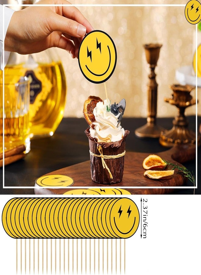 Incrizma 24 Pcs One Happy Dude Birthday Cupcake Toppers, Hippie First Birthday Decoration Mini Cake Picks for Boy Girl Anniversary Wedding Party Favors Supplies (Smile Face, 24) - Image 4